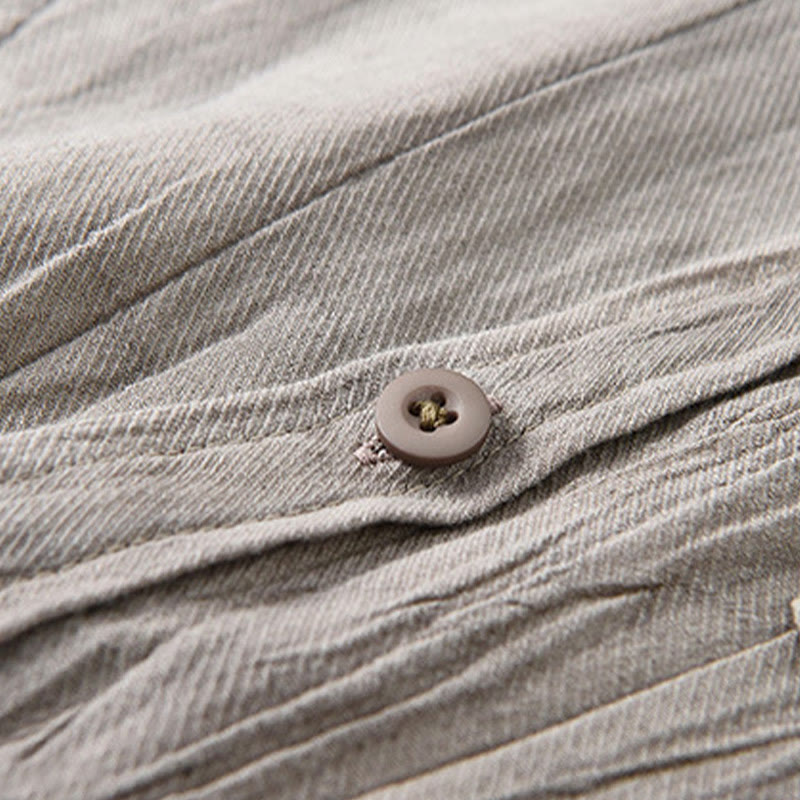 Buddha Stones Retro Pleats Buttons Men's Long Sleeve Ramie Linen Long Sleeve Shirt With Pockets - image 14