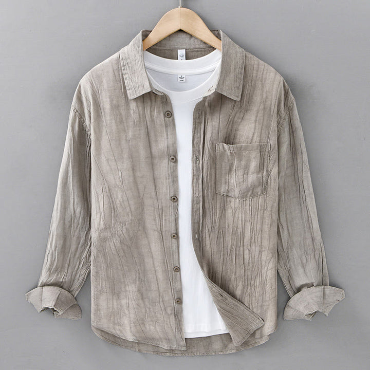 Buddha Stones Retro Pleats Buttons Men's Long Sleeve Ramie Linen Long Sleeve Shirt With Pockets - Tan - US/UK/AU42，EU52 (3XL) - image 9