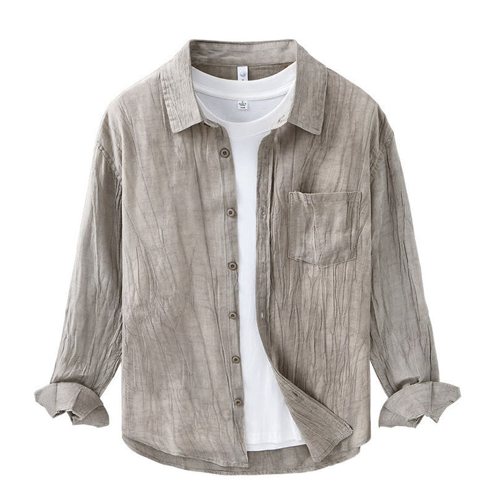 Buddha Stones Retro Pleats Buttons Men's Long Sleeve Ramie Linen Long Sleeve Shirt With Pockets - image 16