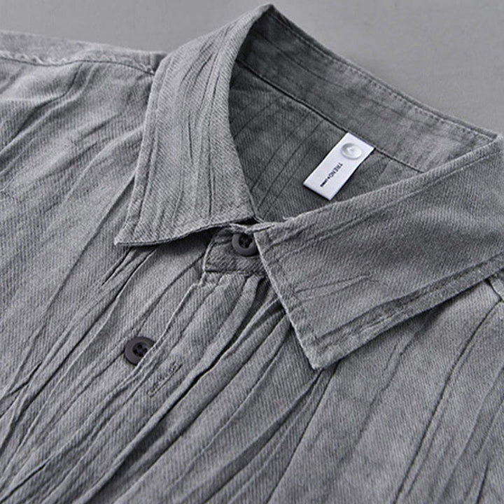 Buddha Stones Retro Pleats Buttons Men's Long Sleeve Ramie Linen Long Sleeve Shirt With Pockets - image 2