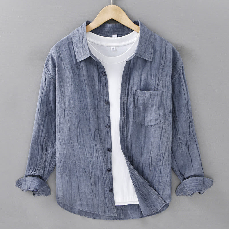 Buddha Stones Retro Pleats Buttons Men's Long Sleeve Ramie Linen Long Sleeve Shirt With Pockets - SteelBlue - US/UK/AU42，EU52 (3XL) - image 17