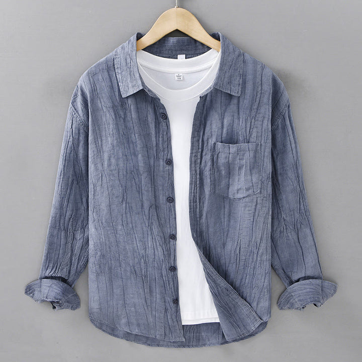 Buddha Stones Retro Pleats Buttons Men's Long Sleeve Ramie Linen Long Sleeve Shirt With Pockets - SteelBlue - US/UK/AU42，EU52 (3XL) - image 17