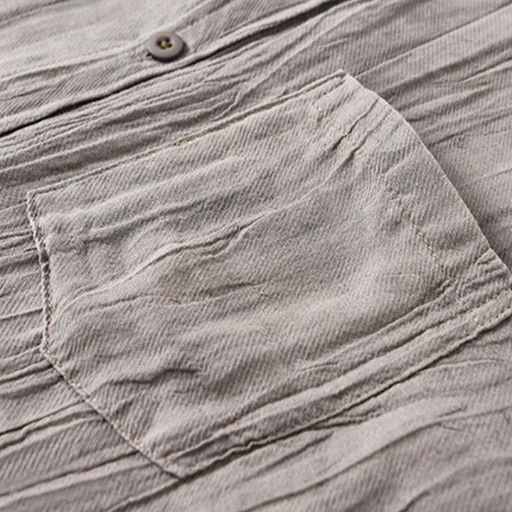 Buddha Stones Retro Pleats Buttons Men's Long Sleeve Ramie Linen Long Sleeve Shirt With Pockets - image 12