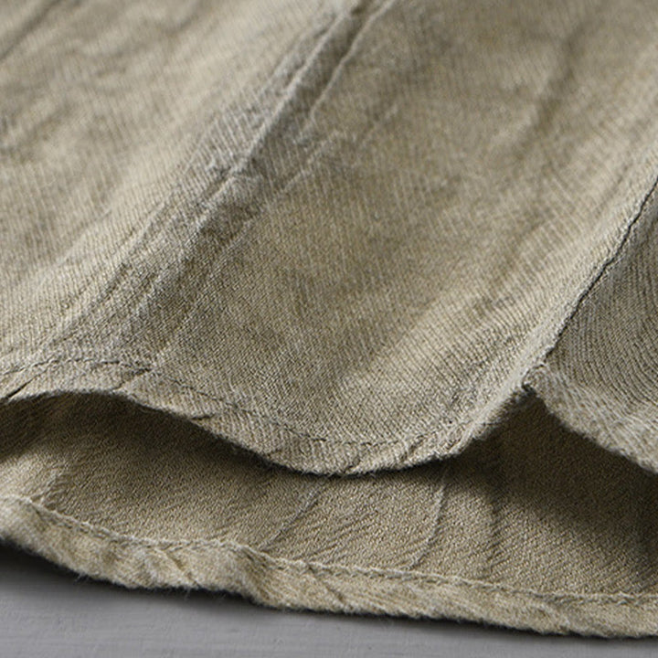 Buddha Stones Retro Pleats Buttons Men's Long Sleeve Ramie Linen Long Sleeve Shirt With Pockets - image 8