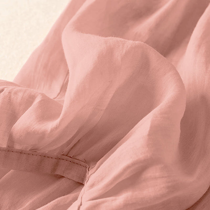Buddha Stones Summer Plain Casual Cropped Pants Women's Double Layer Cotton Linen Harem Pants With Pockets