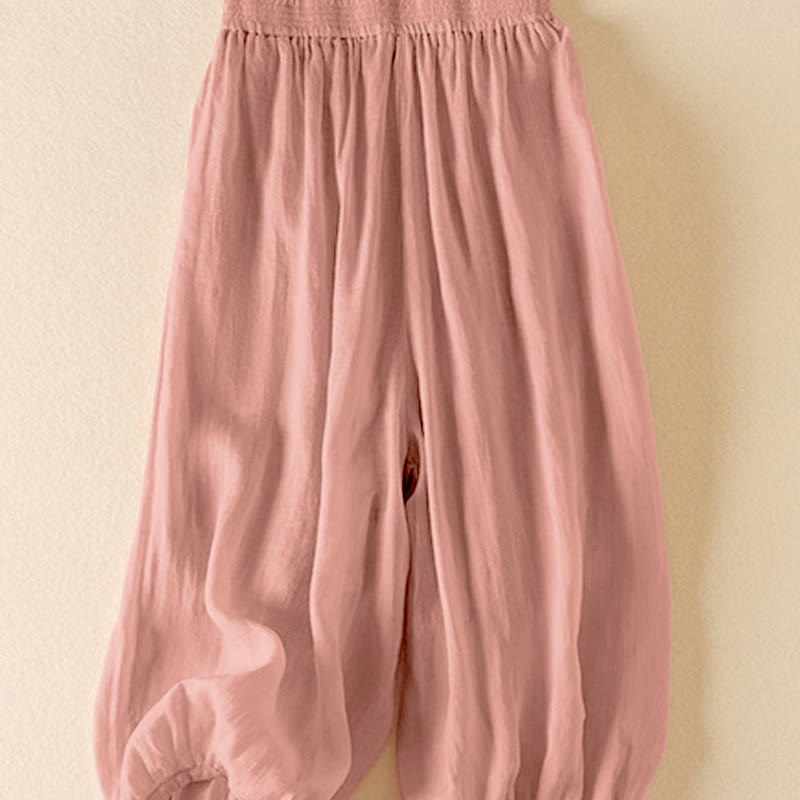 Buddha Stones Summer Plain Casual Cropped Pants Women's Double Layer Cotton Linen Harem Pants With Pockets - image 1