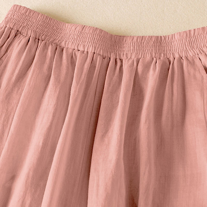 Buddha Stones Summer Plain Casual Cropped Pants Women's Double Layer Cotton Linen Harem Pants With Pockets