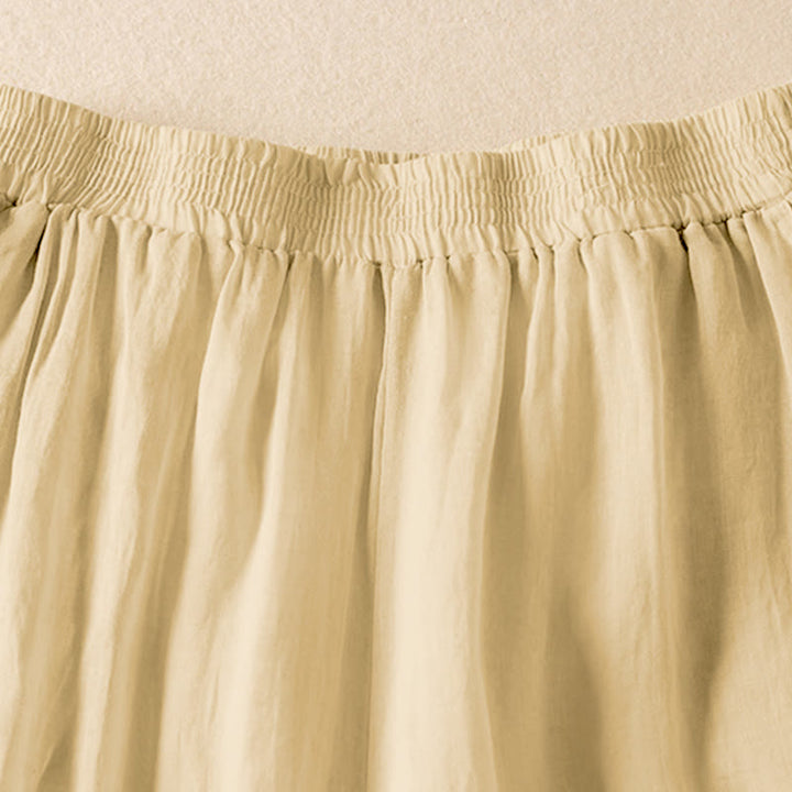 Buddha Stones Summer Plain Casual Cropped Pants Women's Double Layer Cotton Linen Harem Pants With Pockets