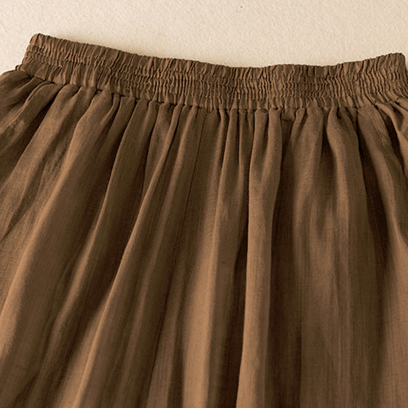 Buddha Stones Summer Plain Casual Cropped Pants Women's Double Layer Cotton Linen Harem Pants With Pockets