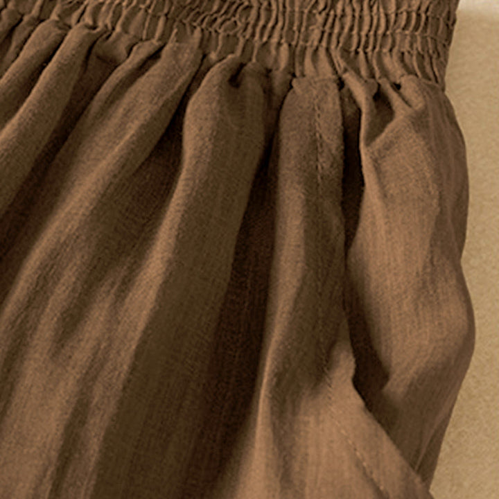 Buddha Stones Summer Plain Casual Cropped Pants Women's Double Layer Cotton Linen Harem Pants With Pockets - image 26