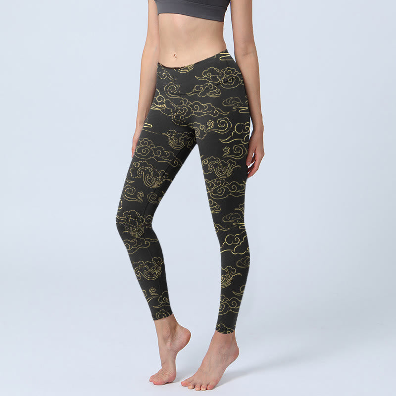 Buddha Stones Golden Clouds Print Gym Leggings Women's Yoga Pants - Black - US18，UK/AU22，EU50 (4XL) - image 0