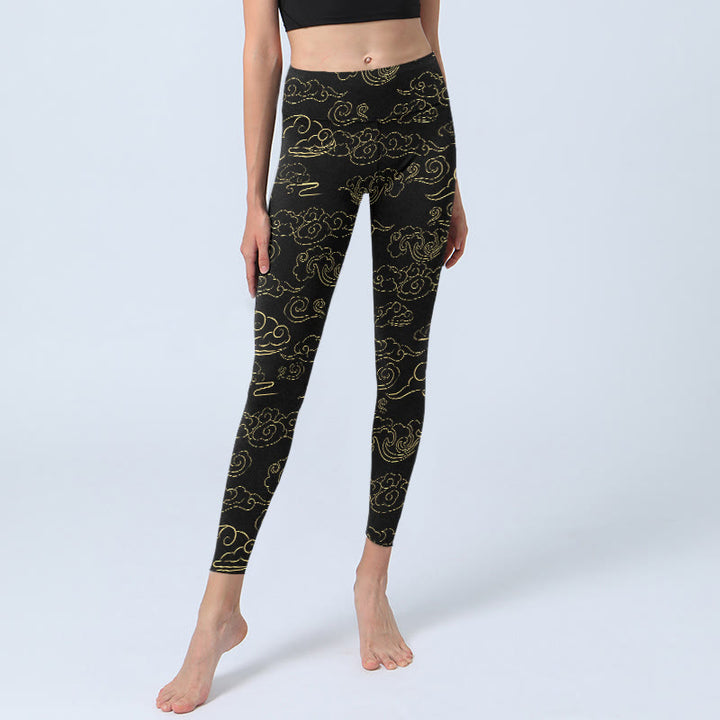 Buddha Stones Golden Clouds Print Gym Leggings Women's Yoga Pants - image 5