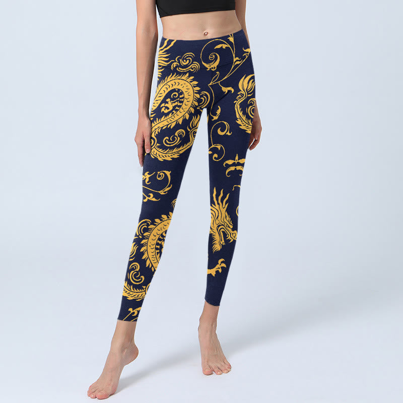Buddha Stones Golden Dragons Vine Print Gym Leggings Women's Yoga Pants - image 5