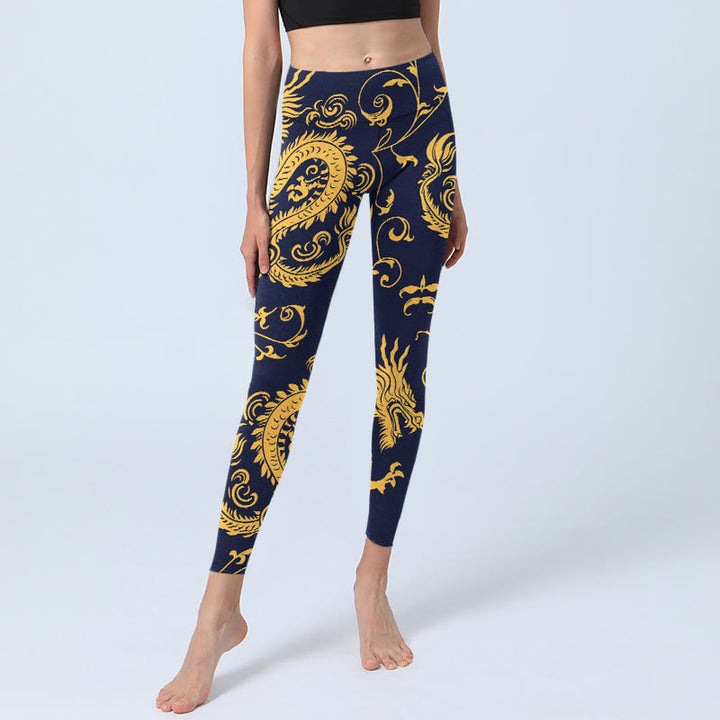 Buddha Stones Golden Dragons Vine Print Gym Leggings Women's Yoga Pants - image 5