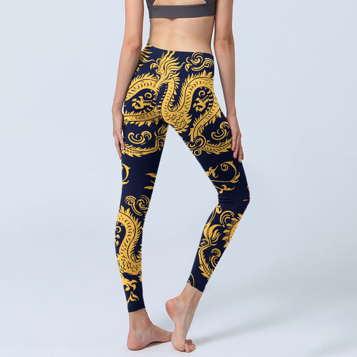 Buddha Stones Golden Dragons Vine Print Gym Leggings Women's Yoga Pants - image 4