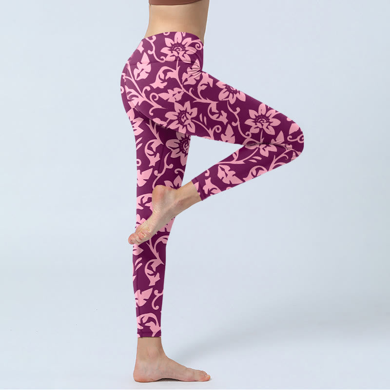 Buddha Stones Pink Sunflowers Print Gym Leggings Women's Yoga Pants - image 3