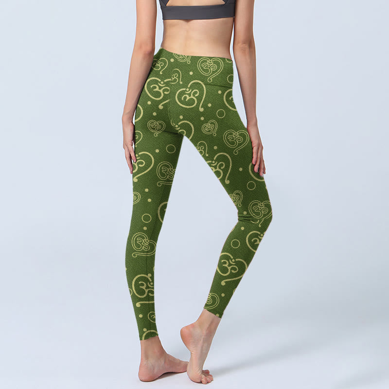 Buddha Stones Love Heart OM Symbol Print Gym Leggings Women's Yoga Pants - image 4