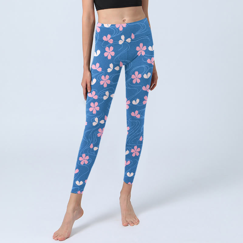Buddha Stones Pink Cherry Blossoms Lines Print Gym Leggings Women's Yoga Pants - image 5