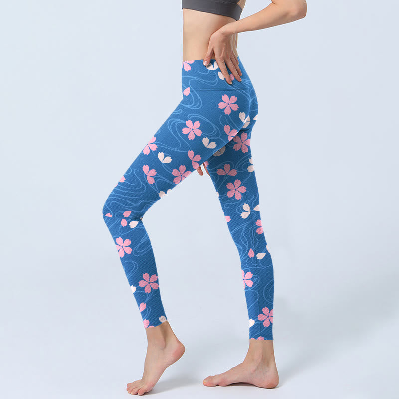 Buddha Stones Pink Cherry Blossoms Lines Print Gym Leggings Women's Yoga Pants - image 5