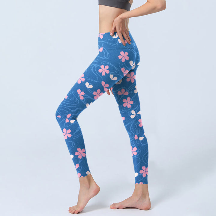 Buddha Stones Pink Cherry Blossoms Lines Print Gym Leggings Women's Yoga Pants - image 5