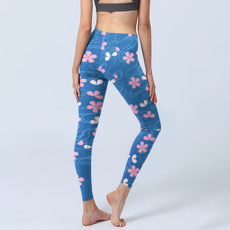 Buddha Stones Pink Cherry Blossoms Lines Print Gym Leggings Women's Yoga Pants - image 5
