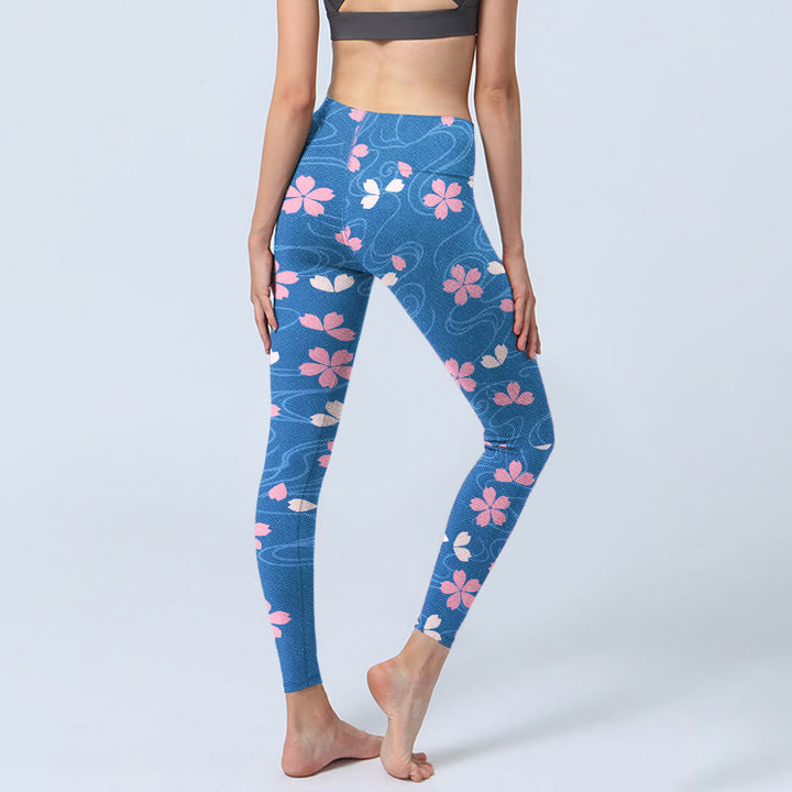 Buddha Stones Pink Cherry Blossoms Lines Print Gym Leggings Women's Yoga Pants - image 5