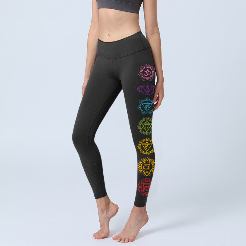 Buddha Stones OM Symbol Sanskrit Characters Print Gym Leggings Women's Yoga Pants - image 6