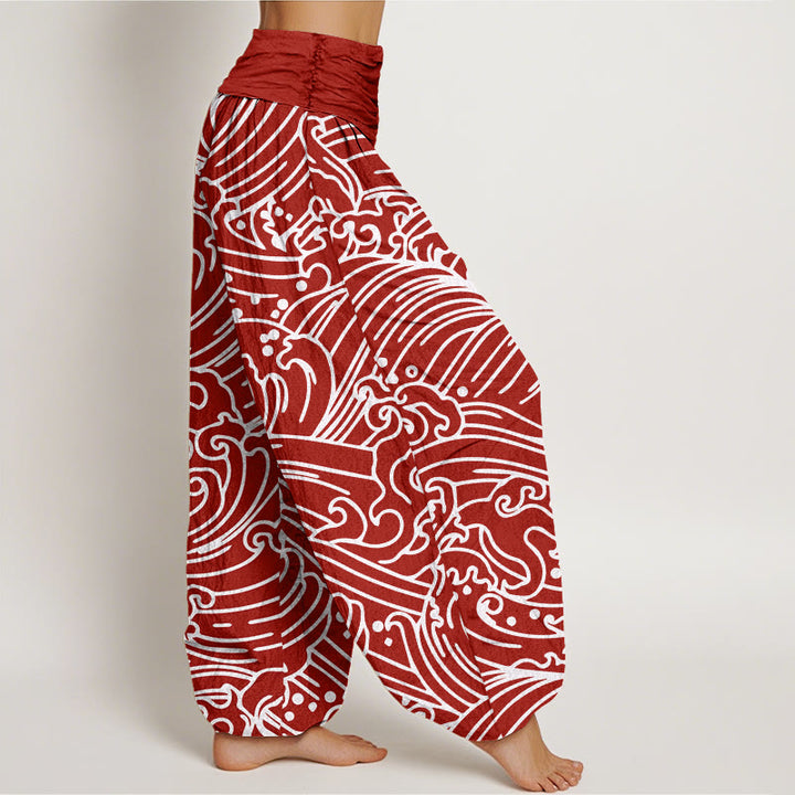Buddha Stones Rough Waves Pattern Women's Elastic Waist Harem Pants