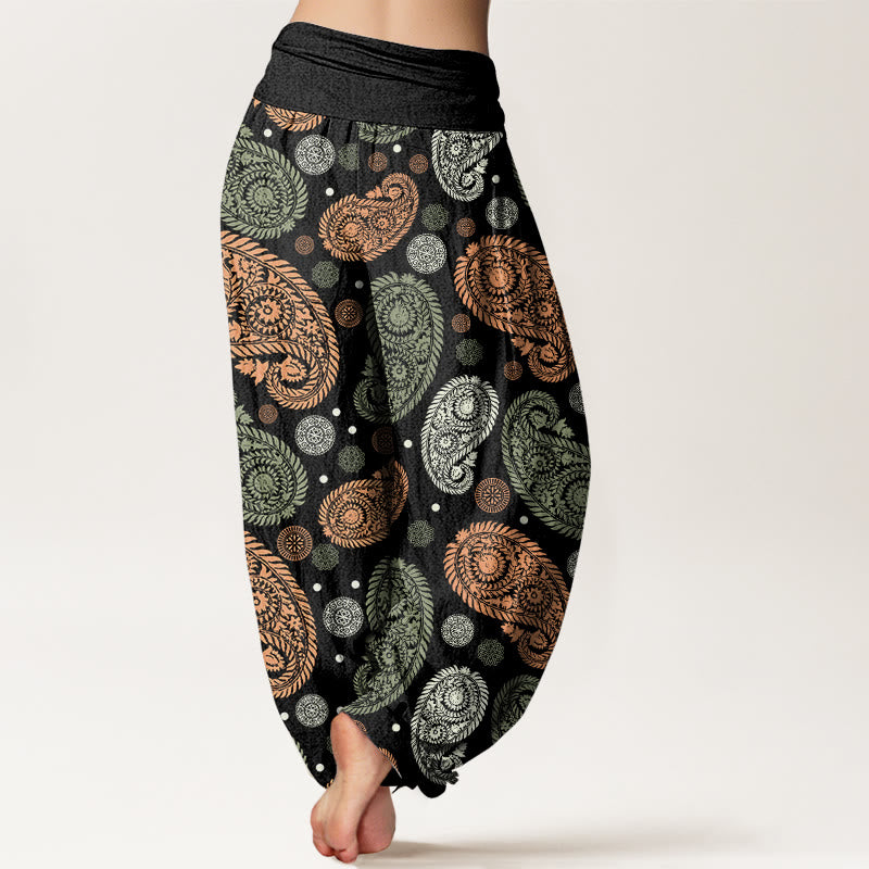 Buddha Stones Cotton Cashew Flower Leaf Vines Sunflowers Pattern Women's Elastic Waist Harem Pants - image 1