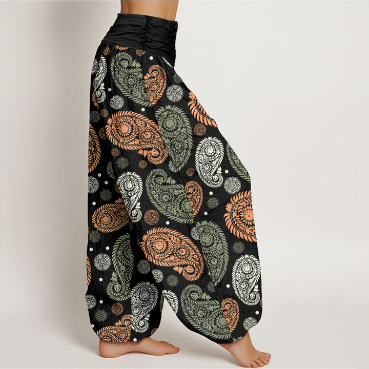 Buddha Stones Cashew Flower Leaf Vines Sunflowers Pattern Women's Elastic Waist Harem Pants