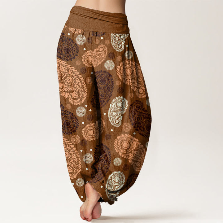 Buddha Stones Cashew Flower Leaf Vines Sunflowers Pattern Women's Elastic Waist Harem Pants