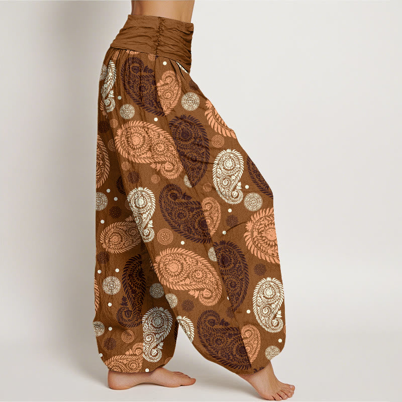 Buddha Stones Cashew Flower Leaf Vines Sunflowers Pattern Women's Elastic Waist Harem Pants