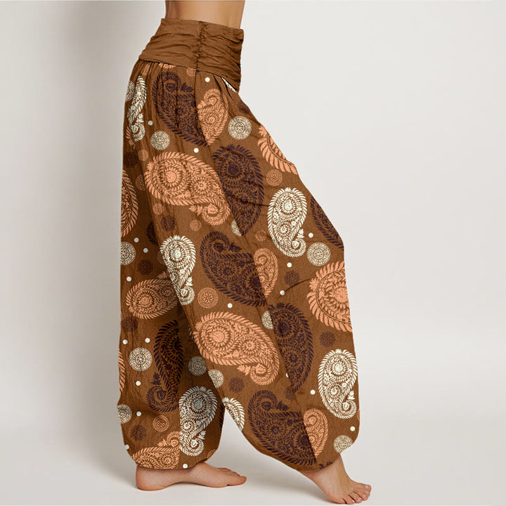 Buddha Stones Cashew Flower Leaf Vines Sunflowers Pattern Women's Elastic Waist Harem Pants