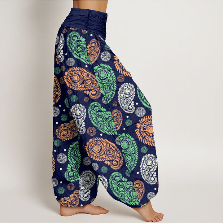 Buddha Stones Cashew Flower Leaf Vines Sunflowers Pattern Women's Elastic Waist Harem Pants