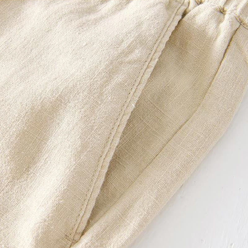 Buddha Stones Summer Solid Color Drawstring Elastic Waist Men's Cotton Linen Shorts With Pockets - image 4