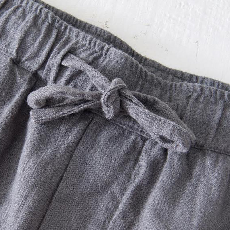 Buddha Stones Summer Solid Color Drawstring Elastic Waist Men's Ramie Linen Cotton Shorts With Pockets - image 17