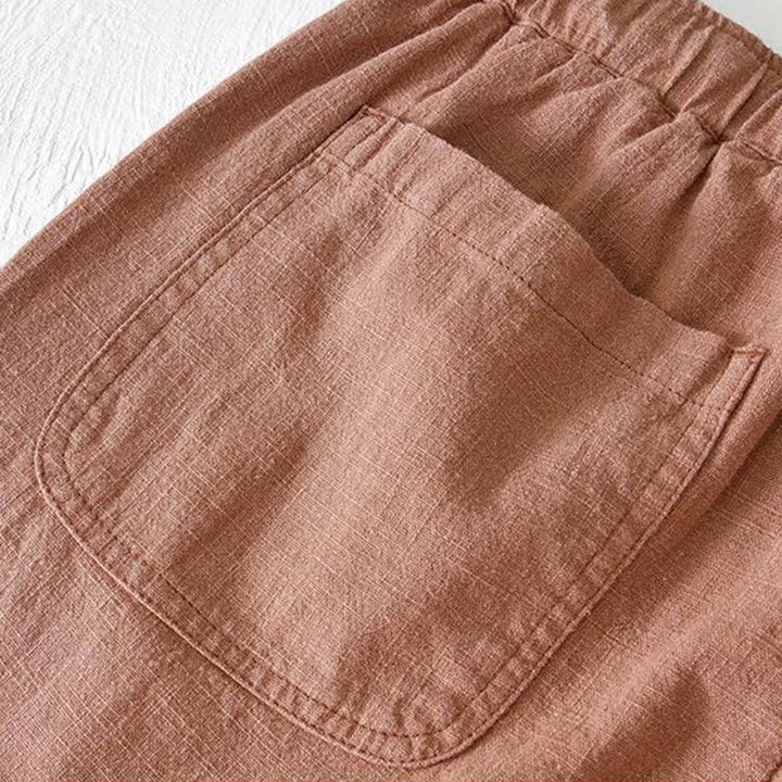 Buddha Stones Summer Solid Color Drawstring Elastic Waist Men's Ramie Linen Cotton Shorts With Pockets - image 35