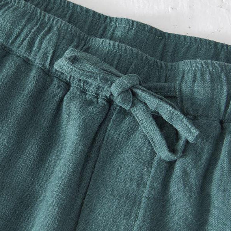 Buddha Stones Summer Solid Color Drawstring Elastic Waist Men's Ramie Linen Cotton Shorts With Pockets - image 22