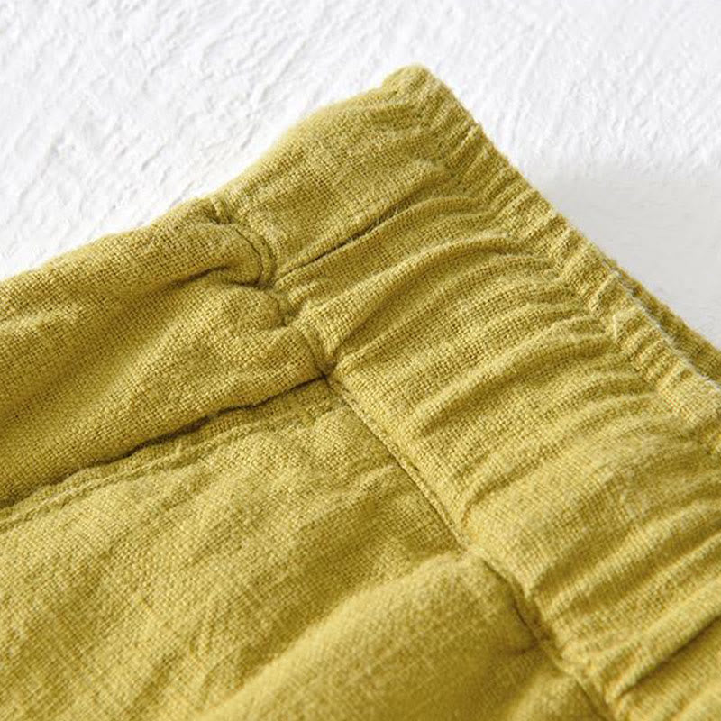 Buddha Stones Summer Solid Color Drawstring Elastic Waist Men's Ramie Linen Cotton Shorts With Pockets - image 13
