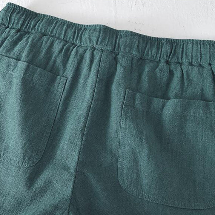 Buddha Stones Summer Solid Color Drawstring Elastic Waist Men's Cotton Linen Shorts With Pockets - image 24