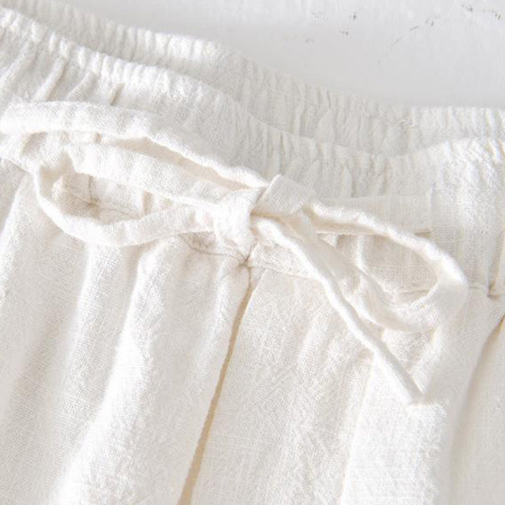 Buddha Stones Summer Solid Color Drawstring Elastic Waist Men's Cotton Linen Shorts With Pockets - image 6