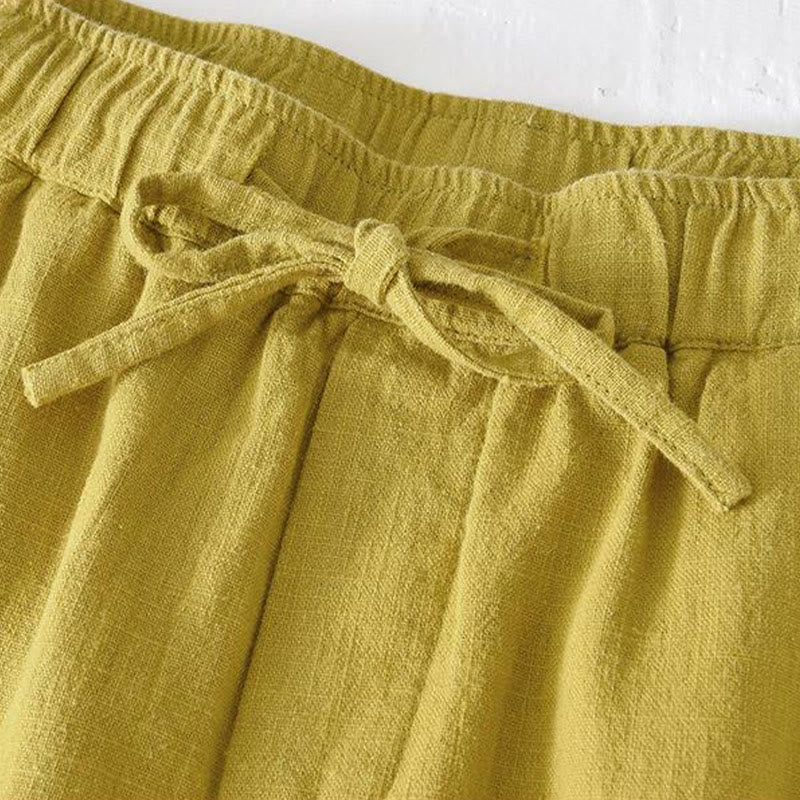 Buddha Stones Summer Solid Color Drawstring Elastic Waist Men's Ramie Linen Cotton Shorts With Pockets - image 11