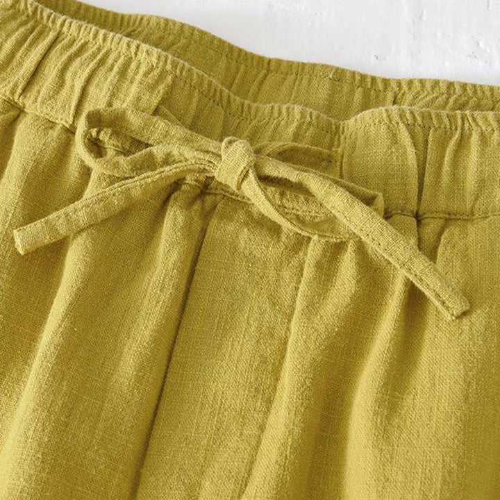 Buddha Stones Summer Solid Color Drawstring Elastic Waist Men's Ramie Linen Cotton Shorts With Pockets - image 11