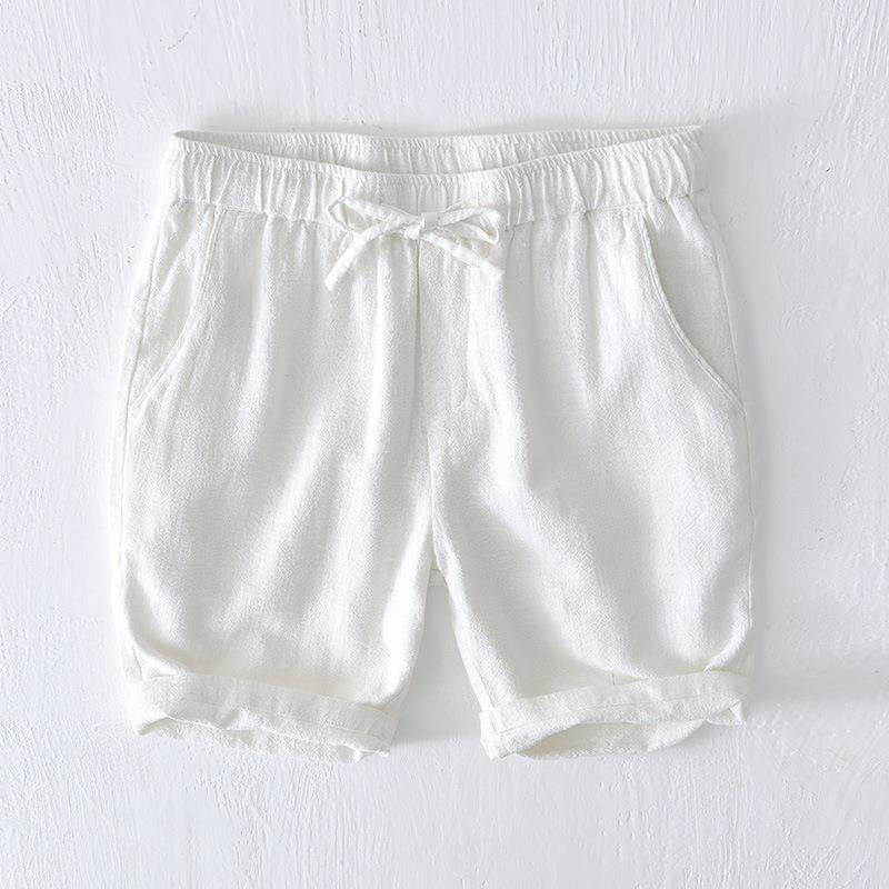 Buddha Stones Summer Solid Color Drawstring Elastic Waist Men's Ramie Linen Cotton Shorts With Pockets - White - US/UK/AU44，EU54 (4XL) - image 5
