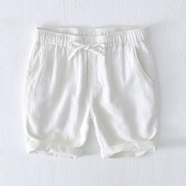 Buddha Stones Summer Solid Color Drawstring Elastic Waist Men's Ramie Linen Cotton Shorts With Pockets - White - US/UK/AU44，EU54 (4XL) - image 5