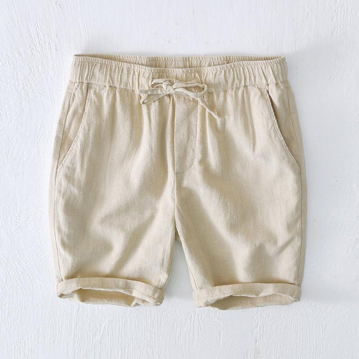 Buddha Stones Summer Solid Color Drawstring Elastic Waist Men's Ramie Linen Cotton Shorts With Pockets - Beige - US/UK/AU44，EU54 (4XL) - image 0