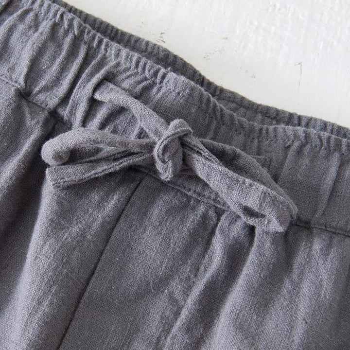 Buddha Stones Summer Solid Color Drawstring Elastic Waist Men's Cotton Linen Shorts With Pockets - image 18