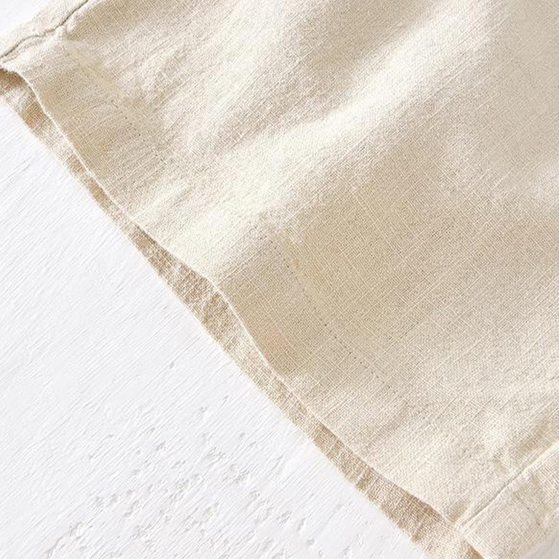 Buddha Stones Summer Solid Color Drawstring Elastic Waist Men's Cotton Linen Shorts With Pockets - image 4