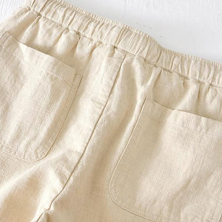 Buddha Stones Summer Solid Color Drawstring Elastic Waist Men's Ramie Linen Cotton Shorts With Pockets - image 2