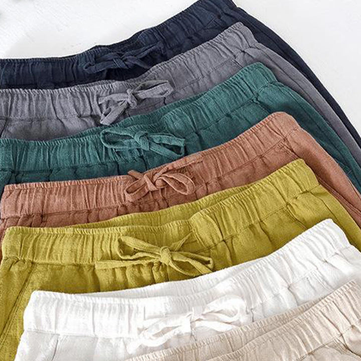 Buddha Stones Summer Solid Color Drawstring Elastic Waist Men's Ramie Linen Cotton Shorts With Pockets - image 39